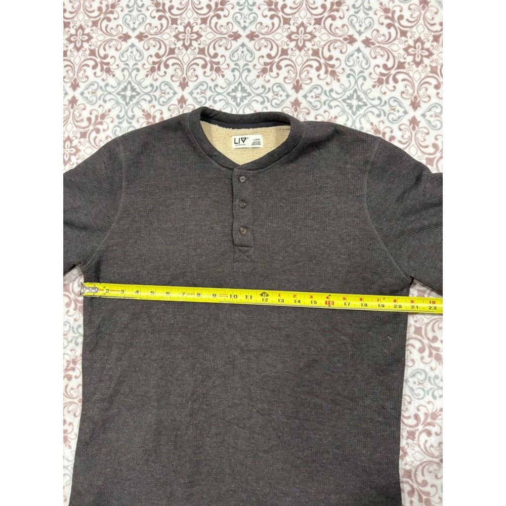 LIV Outdoor Mens Waffle Knit Sherpa Lined Henley Shirt Charcoal Gray Large